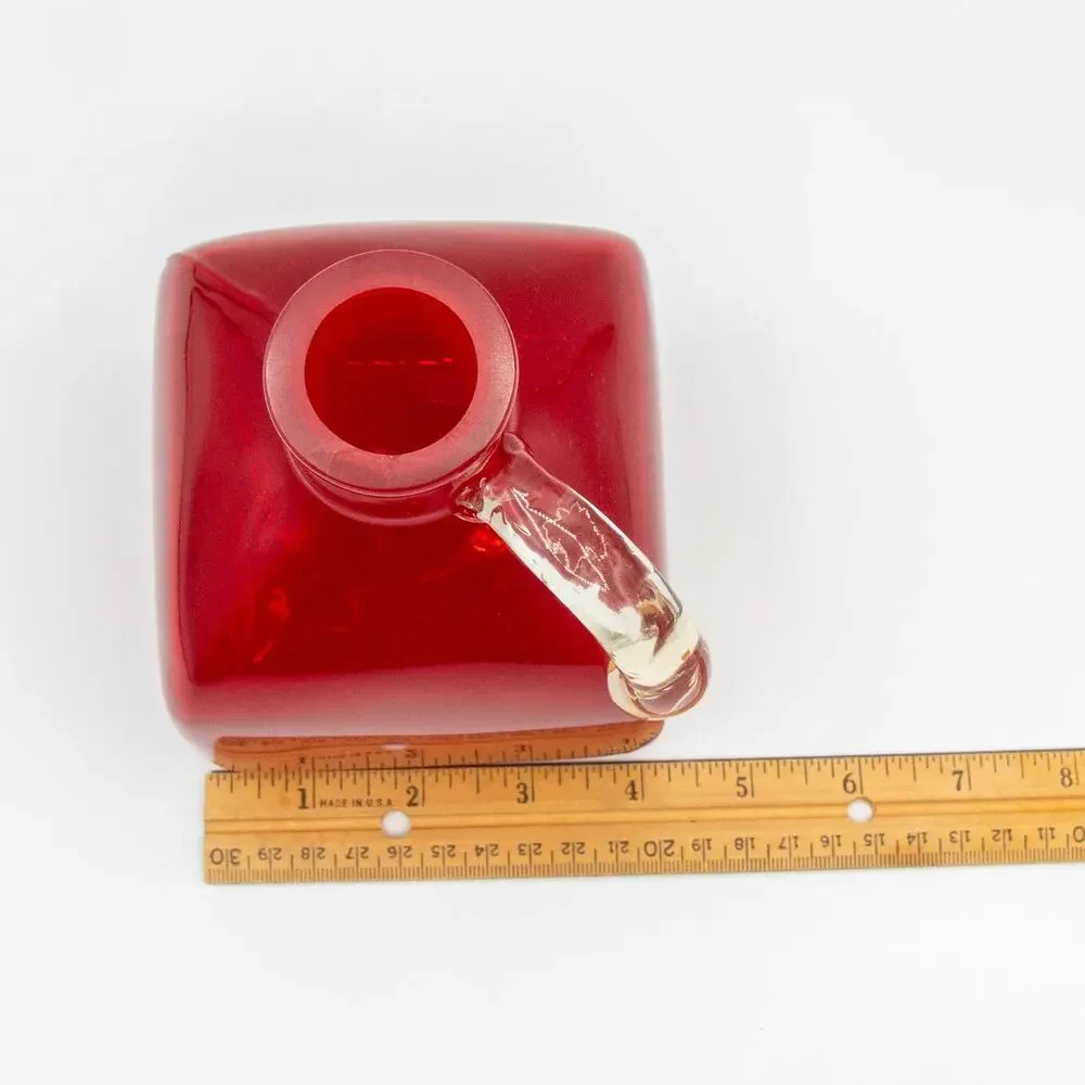 Gorgeous Designs Ruby Red Art Glass Pitcher Clear Applied Handle Heavy Base